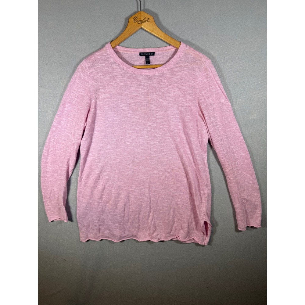 Eileen Fisher Pink Organic Linen Cotton Blend Long Sleeve Slub Sweater Small